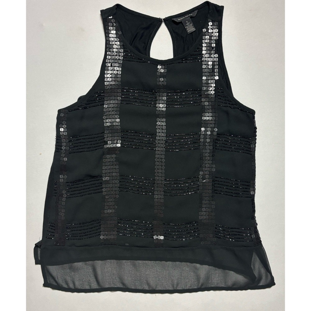 Banana Republic Black Sleeveless Sequin Front Dressy Tank Blouse Women's Small